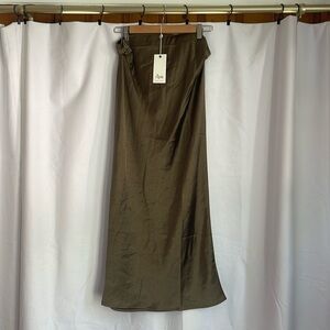 NWT olive green satin maternity midi skirt